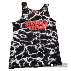 Stranger Things Black & White Wash Tie Dye Tank Top Adult Size Medium Show Scary